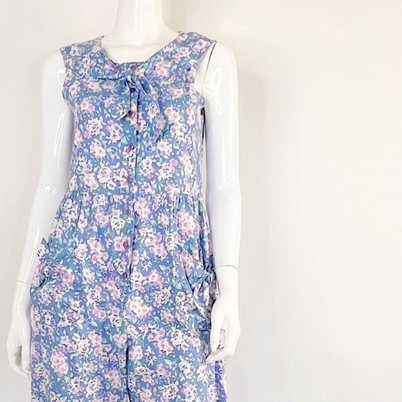 Vintage 80s Laura Ashley Pink Floral Cotton
Sleeveless Jumpsuit - Picture 6 of 15